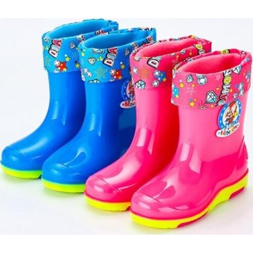 Children Rain Boot Cute Cartoon Boys Girls Non-slip Velvet Water Shoes Children Students Baby Thick Rubber Shoes
