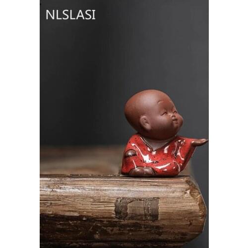 NLSLASI1 PCS Handmade Purple Clay Lovely Buddha Monk Figurine Ornament Fingertip Tea Play tea Pets Boutique Tea Table Crafts