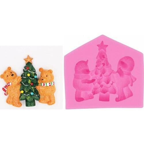Gadgets-Christmas Bear Silicone Push Mold Jewelry Charms Clay Push Mold Dollhouse Decoration Mold Christmas tree silicone mold