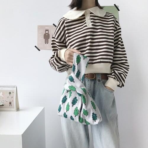 Cotton Linen Knot Bag Cartoon Print Cute Wrist Bag Japan Style Female Small Hand Bags Women Simple Mobile Phone Key Little Pouch