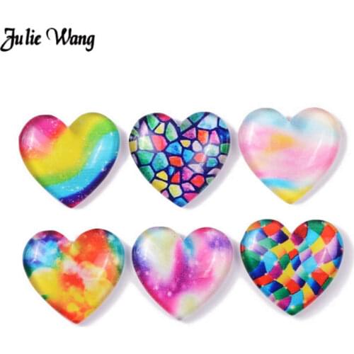Julie Wang 10pcs Colorful Gradient Mosaic Mix Heart Shape Flatback Cabochon Hair Clips Women Girl Hairpins DIY Hair Accessories