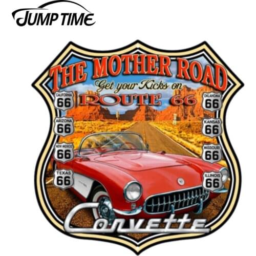 JumpTime 13cm x 12.8cm For CORVETTE ROUTE 66 GARAGE SHOP Sticker Car Window Bumper Decal Car Sticker Waterproof Car Accessories