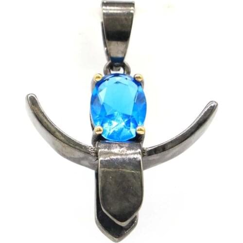 41x24mm Hiphop Anchor Jewelry Set 8.4g Created Golden Citrine Blue Topaz Gift Black Gold 925 Sterlings Silver Earrings Pendant