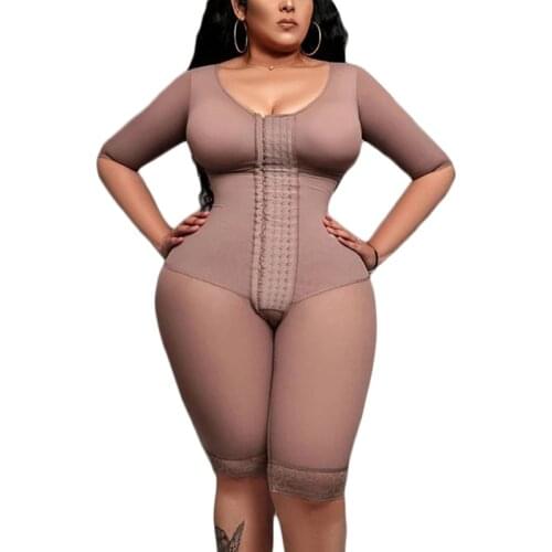 Fajas Colombianas Full Body Support Arm Compression With Built In Bra Half Sleeve Mid Leg Bodysuit BBL Post Op Surgery Supplies