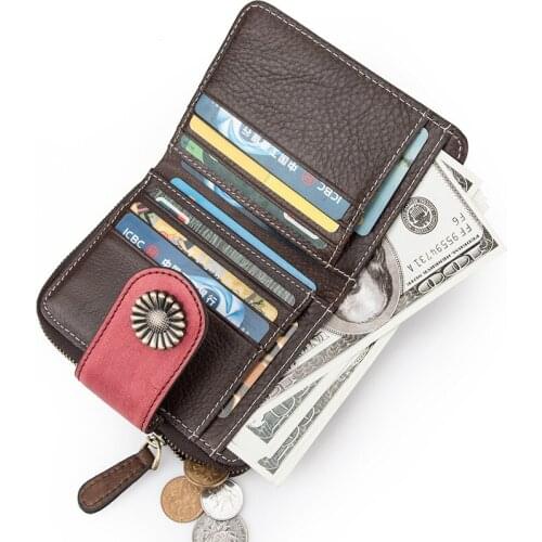 Leather Purse for Woman Female Pink Green Leather Women Wallet Genuine Leather Ladies Short Wallet Coin Purse 2 Folds