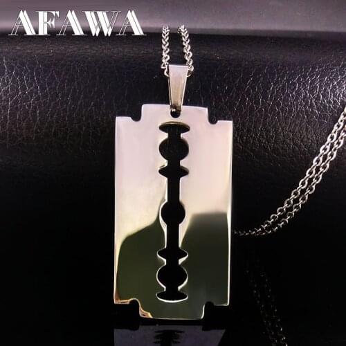 Cool Stainless Steel Razor Blades Pendant Necklaces Men Jewelry Steel Male Shaver Shape Necklaces & Pendants Free Chain N423S01