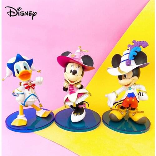 Disney Cartoon Q Posket Mickey Mouse Donald Duck Minnie 3Pcs 14cm Doll Toy Cake Topper Car Decoration Model Gifts for Children