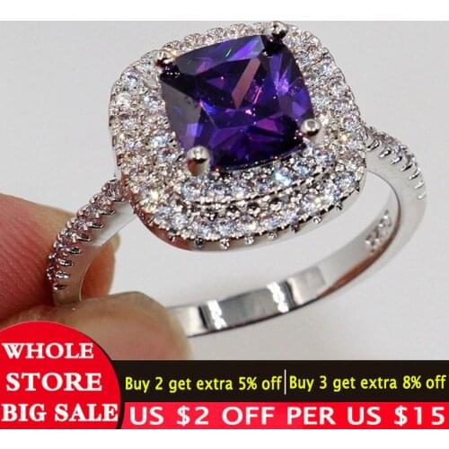 LMNZB New Fashion Purple CZ Zircon Diamond Ring Wedding Fine Jewelry 925 Silver Engagement Rings For Women