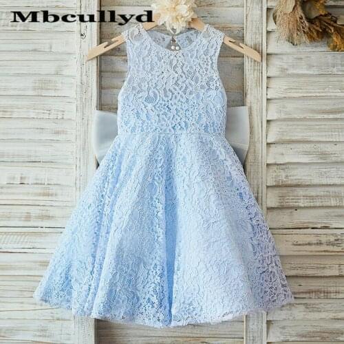 Mbcullyd Light Blue Flower Girl Dresses For Weddings 2020 Luxury Lace Vestidos de primera comunion Cheap Plus Size Pageant Dress