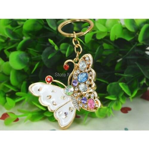 T Butterfly Fashion Beauty Keyring Rhinestone Crystal Charm Pendant Car Key Bag Chain Gift