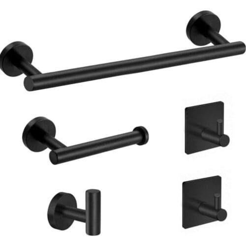 Bathroom Hardware Set Bathroom Accessories Black Robe Hook Towel Rail Bar Rack Bar Shelf Stainless Steel Tissue Paper Holder