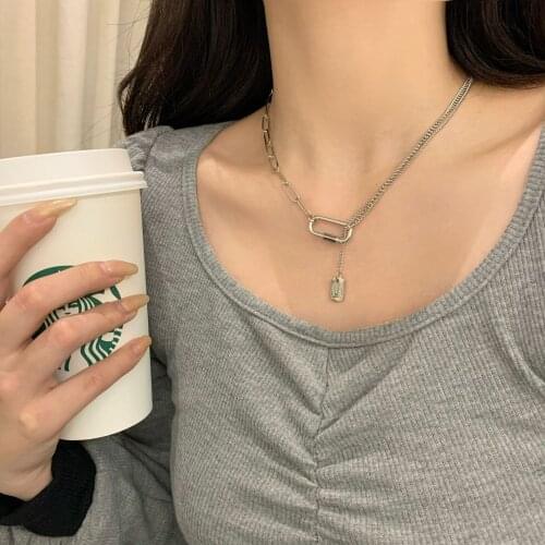Creative Stitching Asymmetric Metal Chain Necklace Personality Fashion Clavicle Tag Temperament Japan And South Korea Clavicle
