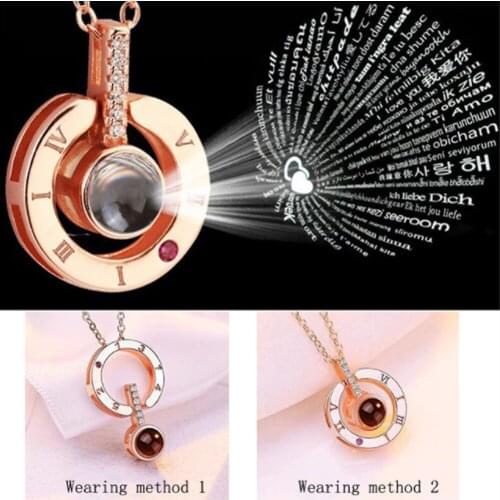 High Quality Gold Silver 100 languages I love you Projection Pendant Necklace Romantic Love Memory Wedding Necklace For Lover