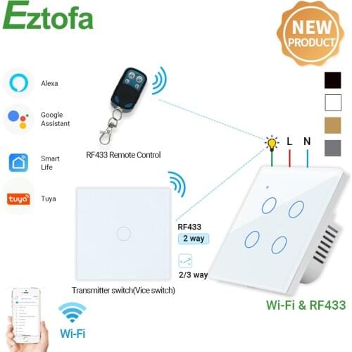 NEW WiFi Smart Light Switch RF433 Transmitter Switch Smart Life Tuya App Control Works with Alexa Google Home 2/3 Way
