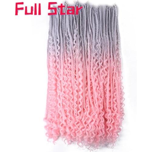 Full Star Box Braids Curly Ends Synthetic Crochet Hair Extension 12 Strands 22" Grey Ombre pink Green Crotchet Hair For Women