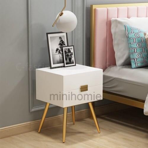 Nordic Europe Nightstands Wooden Side Tables Furniture Bebroom Storage Cabinet Small Coffee Tables with Metal Foot 3 Colors L mc