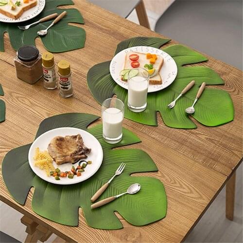 Non-slip Palm Leaf Placemat Artificial Green Plant Insulation Tableware Home Western Anti-hot Plate Table Kitchen Decor Mats