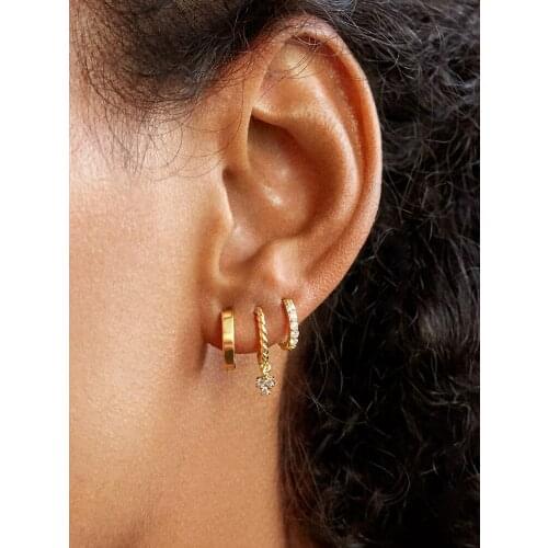 LUNA CHIAO 3 Pieces Stacked Stackable Huggies Hoop Cuff Earrings for Women