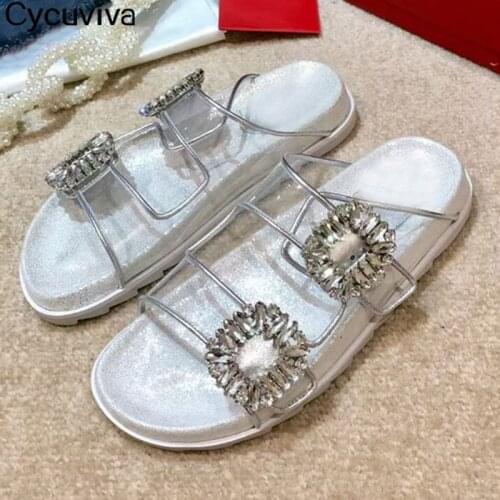 2021 Thick Bottom Women Slippers Peep Toe Rhinestone Ladies Slides Summer Runway Brand New Arrive Outwear Beach Sandalias Mujer