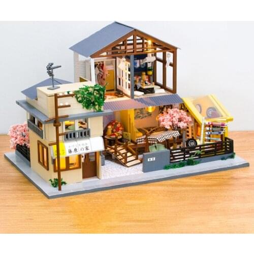 Japanese Building DIY Wooden Doll House Kit Miniature with Furniture Sakura Dollhouse Roombox Assembled Toys for Adults Gifts