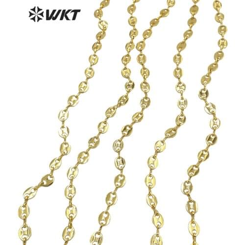 WT-BC158 New 18K Real Gold plated fashion vehicle style big Necklace chain italy designer coffe bean brass chain for bracelet