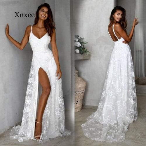 Summer Womens Dress with Shoulder Straps V-Neck Open Back Beaded Applique Lace Solid Color Sexy Dress