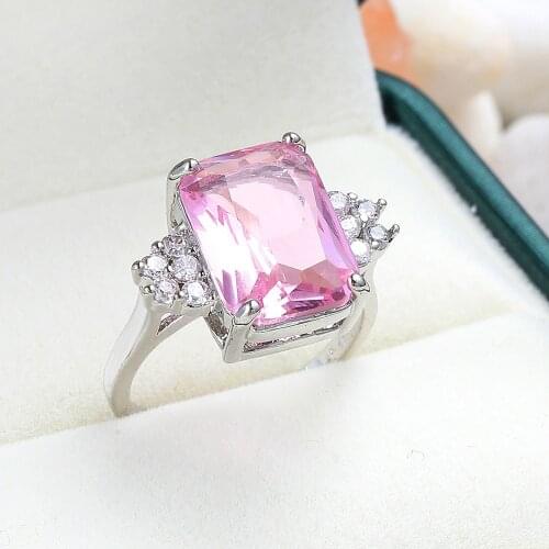 New Arrival Female Wedding Ring Silver Color Square Cut Pink Zircon Finger Rings for Women Jewelry Gift Anillos Mujer