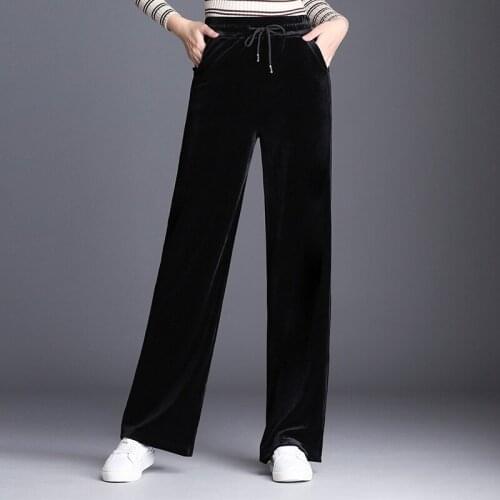 Winter Warm Thick Women Velvet Pants High Waist Plus Size Loose Casual Staight Trousers Velour Wide Leg Pants Lady 5XL 6XL