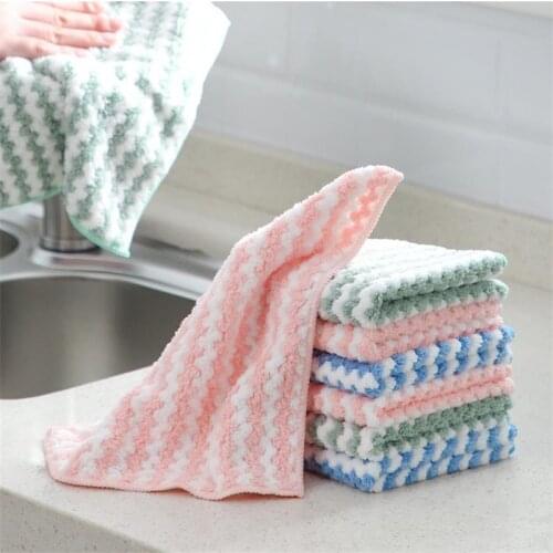 1 Pcs Stripe Coral Velvet Microfiber Cleaning Cloth Household Kitchen Towel Things Dishwashing Wipe Tablecloth 3 Colors Optional