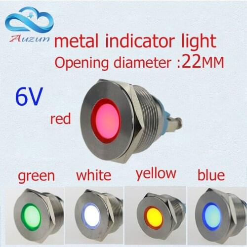 10 PCS LED metal Indicator Lights 22mm metal flat light warning car light 6v red green yellow blue and white