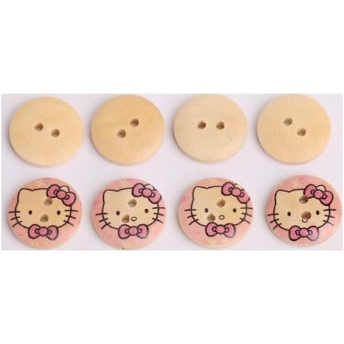 Cute Things Doll Clothes Wooden Cat Buttons Circle Pink 18mm 100pcs Cartoon Kitty Animal Painting Children Sweaters Shirt Sewing