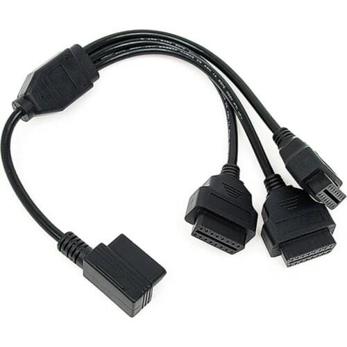 Right Angle 16 Pin OBD2 Splitter Y Cable Male Splitter to 3 Female Extension Cable 50cm (1 Male to 3 Female) Diagnostic Cable