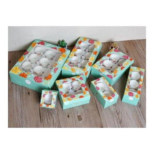 20Pcs Color Cardboard Cake Box Cupcake Packaging Box With Insert Green Paper Gift Boxes Christmas Party Box 6 Sizes