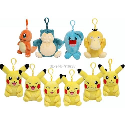 20/Lot 10 Styles Pika Wob Sno Pika Cha Psy 12-13CM Plush Clip Keychain Doll Stuffed Toys