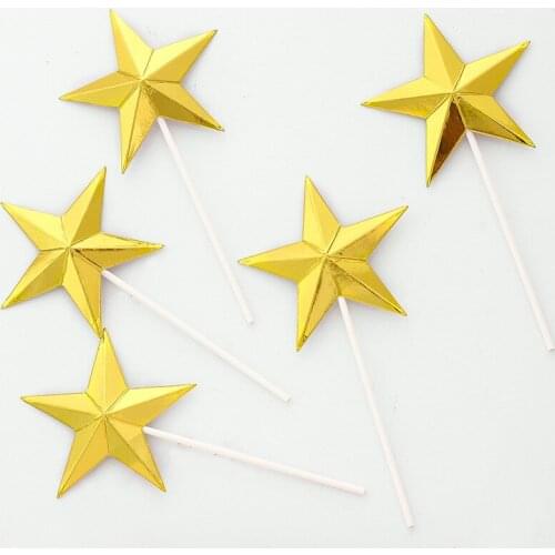 5pcs 3D Star Cupcake Toppers Birthday Cake Topper Decorating Wedding Christmas Party Decorations Baby Shower Favors