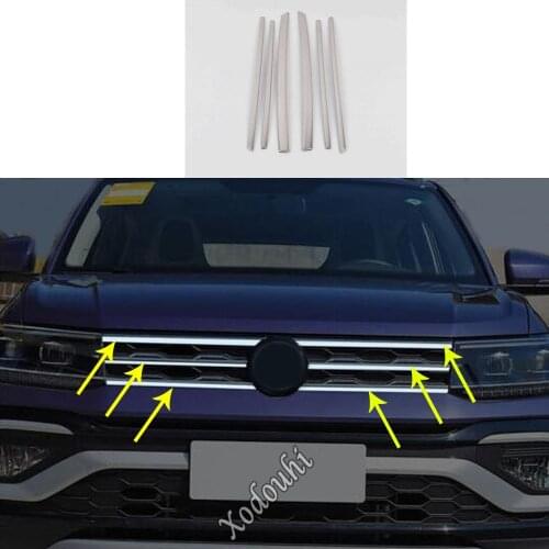 For Volkswagen VW T-cross Tcross 2018 2019 2020 2021 Cover Racing Engine Trim Front Up Grid Grill Grille Frame Stick Parts 6pcs