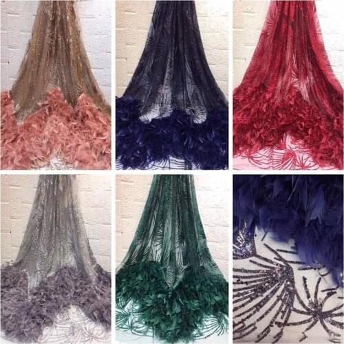 African Beaded 3D Feather Lace Fabric 2019 green African French Lace Fabric High Quality Nigerian Embroidery Tulle French Lace