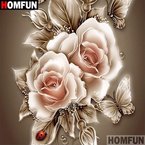 HOMFUN Full Drill Diamond Painting "Pink flower" DIY Picture Of Rhinestone 5D Diamond Embroidery Cross Stitch Decor A02580