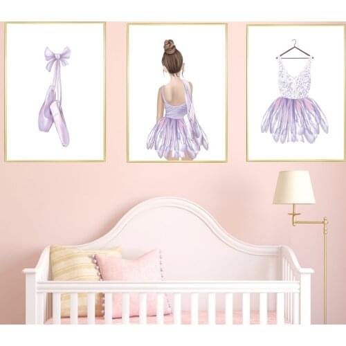 Ballet Girl Canvas Painting Purple Ballerina Slippers Dress Poster Baby Gift Nordic Posters and Prints Baby Girl Bedroom Decor
