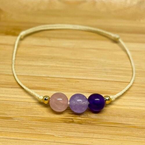Purple Agate Bracelets for Women Handmade Girl Pink Crystal Beads Jewelry Adjustable Thread Natural Stones Decoration Gift
