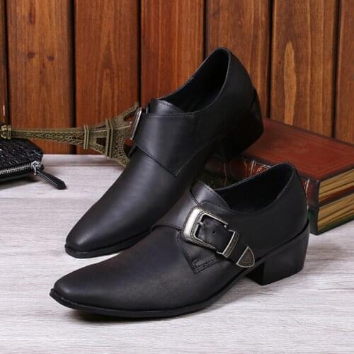 Christia Bella Large Size Pointed Toe Male Genuine Leather Monk Strap Shoes Man Highten Shoes Men Classic Business Formal Shoes