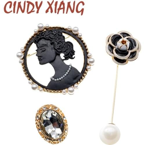 CINDY XIANG 3pcs/set Pearl Camellia And Beauty Head Brooches For Women Bag Coat Brooch Pin New Arrival Gift