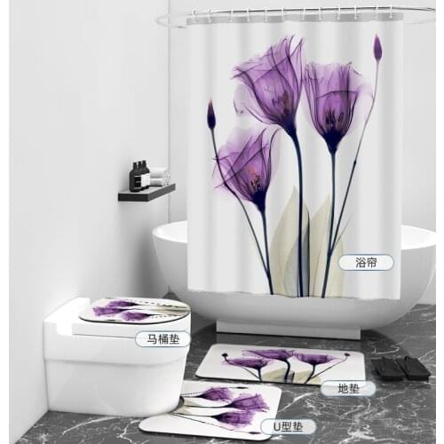 Flowers Printed Bath Waterproof Bathroom Furniture Shower Curtain Sets in the Bathroom for Bathroom Decoration Bath Products