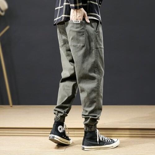 2021 New Style Fashion Men Jeans Loose Fit Black Army Green Casual Cargo Pants Hombre Streetwear Hip Hop Harem Pants Men Joggers