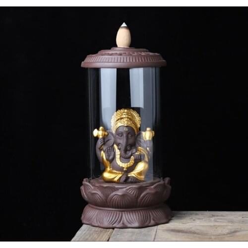 Ceramic Ganesha Backflow Incense Burner Meditation Censer Sun Wukong Smoke Waterfall Buddha Incense Holder Home Decor With Cover