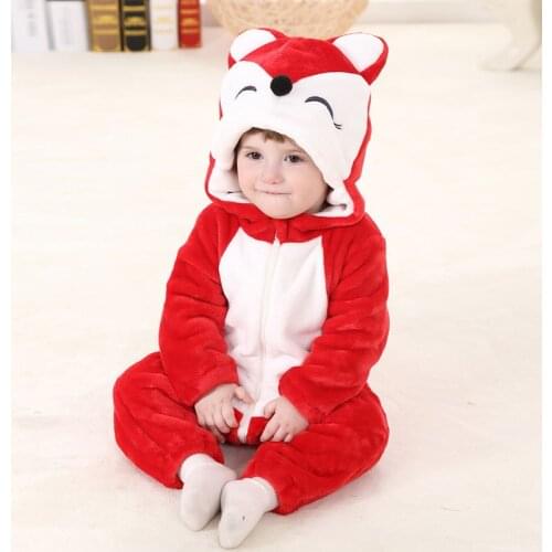 Animal Baby Clothes Onesie Kigurumis Kawaii Red fox Newborn Romper Winter Flannel Jumpsuit Cute Baby Onesies Rompers Kid Infant