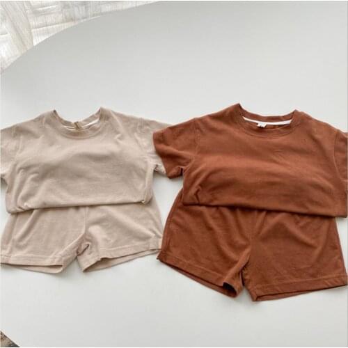 2021 new cotton girls boys 2 pcs set summer cotton t shirt+shorts cool soft kids suit