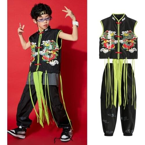 Chinese Style Hip Hop Dance Performance Costumes Boys Summer Catwalk Stage Wear Ballroom Modern Dance Clothes Kids Wear BL6042