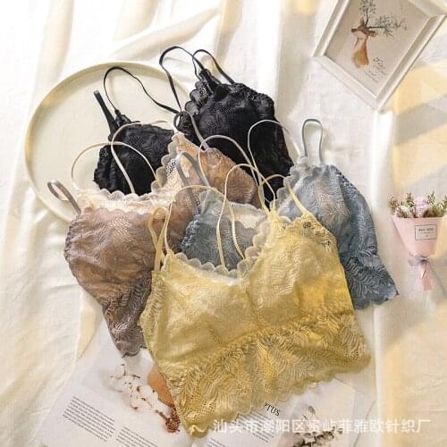 Lace sexy cross beautiful back double strap wrapped chest color matching shoulder belt V-neck vest latex pad underwear tube top