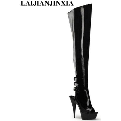 LAIJIANJINXIA Woman black long boots 5 CM Platform Heel Over-the-knee Boot Model Fun Club Party female booties stiletto heel